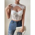 thumbnail image 5 of Arvbitana Women's Crop Lace T-Shirt Cape Sleeve Hollow Out Bustier Ladies See-through Basic Corset Pullover Tops for Streetwear Aesthetic Clothes, 5 of 7