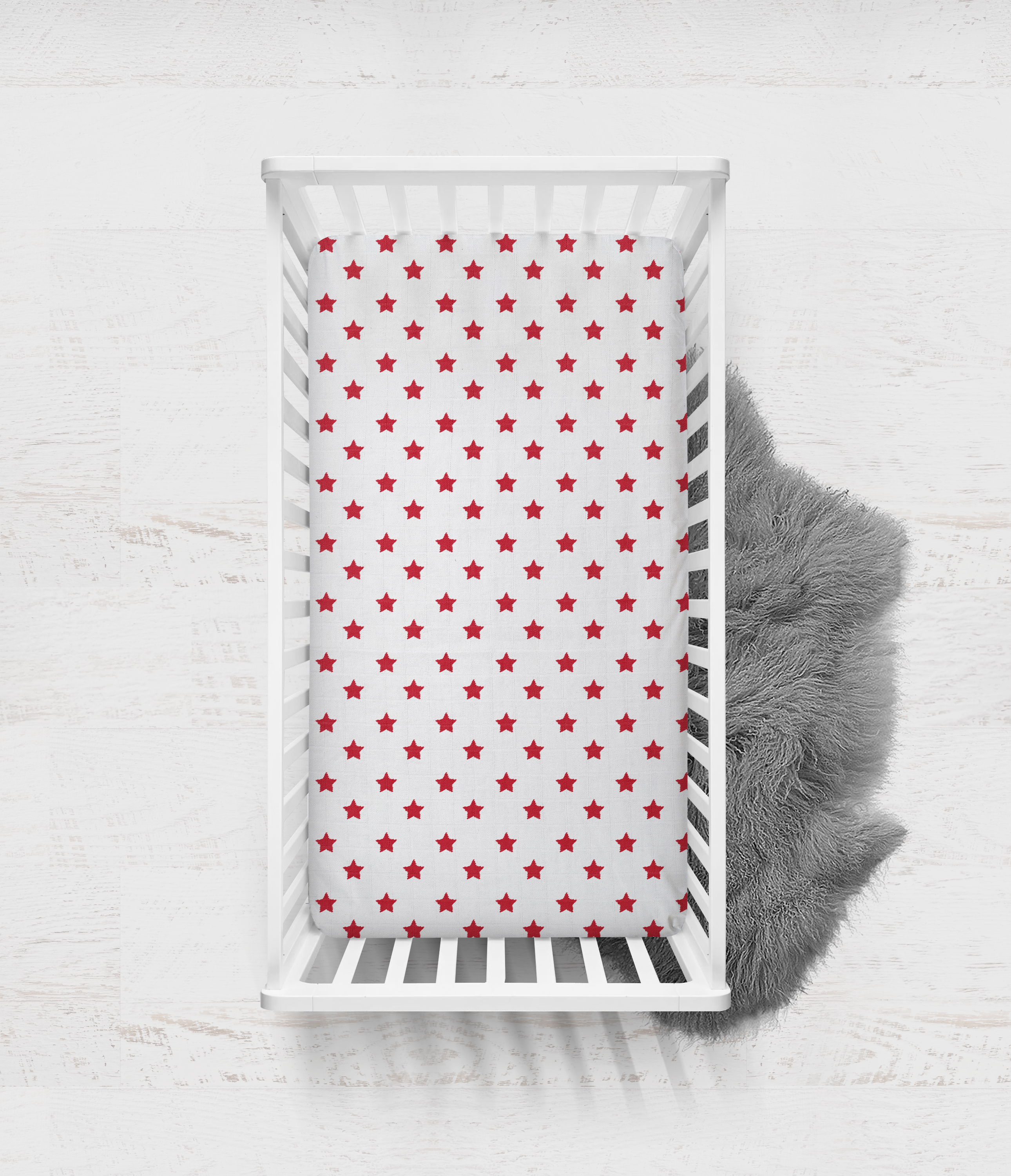 Bacati - Stars Ikat Crib/Toddler Bed Fitted Sheets 100% Cotton Muslin 2 Pack, Red