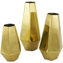 DecMode 10", 8", 6"H Geometric Hexagon Shaped Gold Stainless Steel Vase with Varying Heights, Set of 3