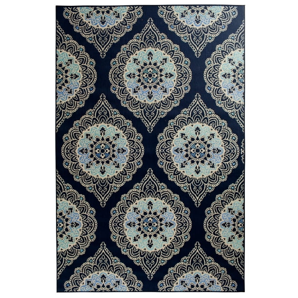 Mainstays 6 X 9 Ft Dark Blue Outdoor Medallion Rug Com