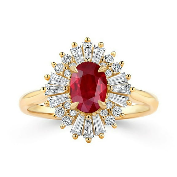 Gold Plated 925 Sterling Silver Natural Ruby Glass Filled 7X5 Mm Gemstone Silver Cluster Women Ring