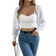 thumbnail image 3 of Women'S Y2K Crochet Shrug Sweater Open Front Long Sleeves Batwing Knit Cropped Cardigan White L, 3 of 9