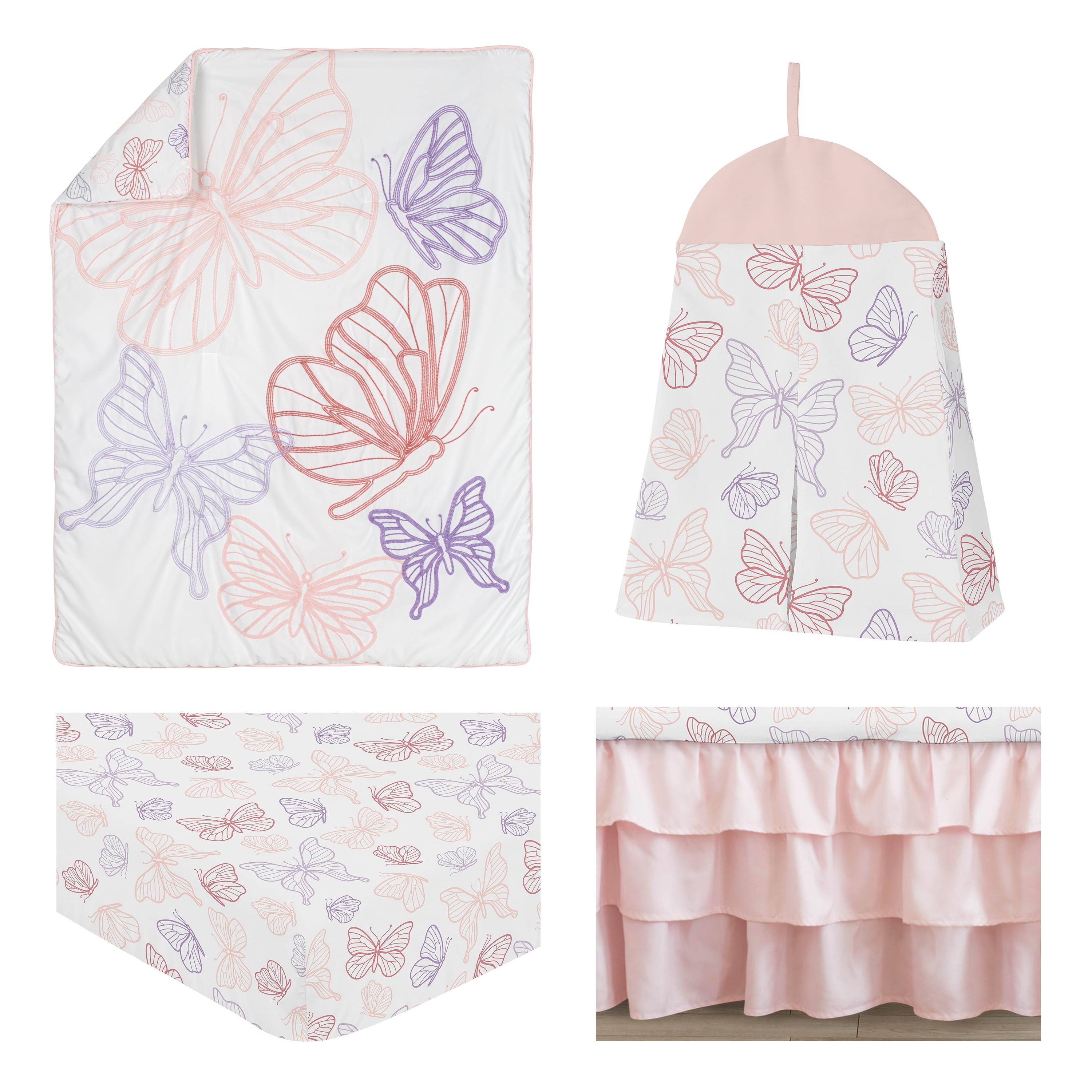 Sweet Jojo Designs Butterfly Pink Purple White 4 Piece Crib Bedding Set