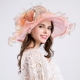 thumbnail image 2 of Yoyauz Women Sun Hat with Mesh Flower Decoration Wide Brim Hat Occasion Event Organza Fancy Church Dress Hat, 2 of 3