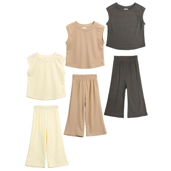 1-10T Kids Girls Summer Cute Outfits 2 Piece Sleeveless Tops Wide Leg Long Pants Sets Suit