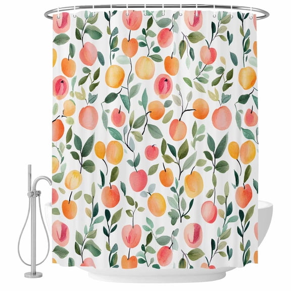 Xipuska Summer Fruits Shower Curtain - Water Repellent Fabric Shower Curtains Washable, Orange Peach Green Botanical Spring Decorative Polyester Cloth Bathroom Curtains Modern Bath Decor 66"x72"
