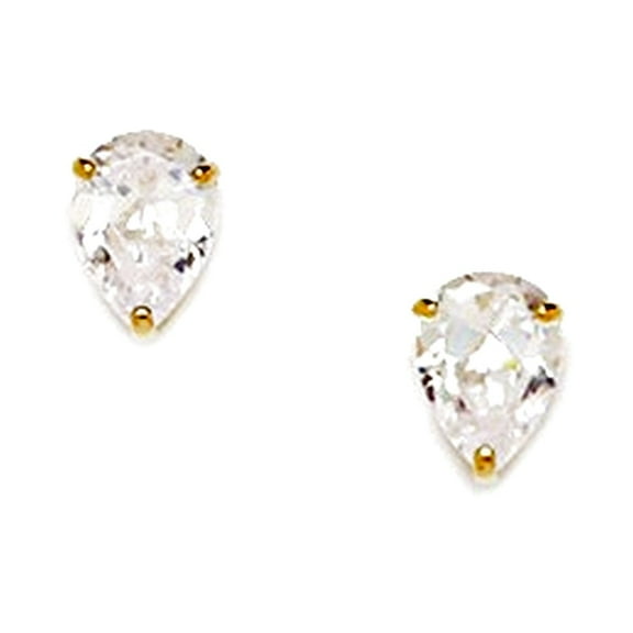 14k Yellow Gold 7x5mm Pear Shaped Cubic Zirconia Screw Back Earrings Stud Earring for Women