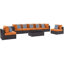 Modern Contemporary Urban Design Outdoor Patio Balcony Eight PCS Sectional Sofa Set, Orange, Rattan