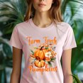 thumbnail image 5 of Farm Fresh Pumpkins T-Shirt | Floral Pumpkin Fall Tee | Rustic Autumn Harvest Top, Heliconia, Size XL, 5 of 6