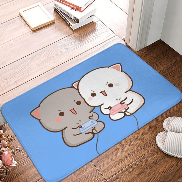 Mochi Cat Peach And Goma-felpudo para puerta delantera, Felpudo de entrada para interior, cocina, baño, dormitorio, sala de estar Fivean unisex