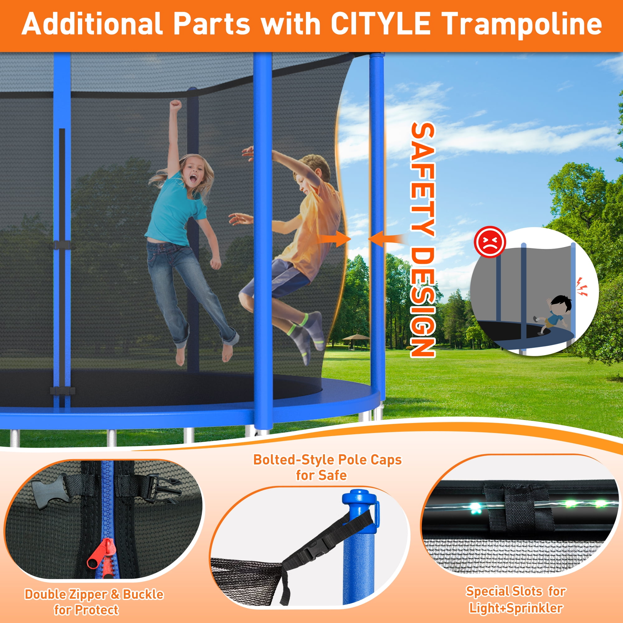 CITYLE Trampoline 10FT for Kids and Adults 1000LBS Weight Capacity, Heavy Duty Outdoor Trampolines with Basketball Hoop and Enclosure Net for Backyard, Birthday Gift