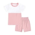 thumbnail image 2 of gljltg Toddler Girls 2Pcs Summer Outfits Kids Cute Print Clothes Tie Knot Crop Tops and Causal Sport Shorts Set, 2 of 9