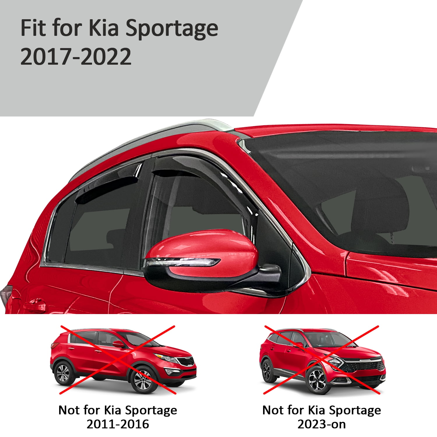 Voron Glass in-Channel Extra Durable Rain Guards for Kia Sportage 2017-2022, Window Deflectors, Vent Visors, 4 Pieces - 200310, Black