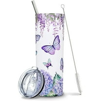Butterfly Tumbler, Blue Purple Butterfly Gift, Butterfly Drinking Glasses/Tea Cup/Coffee Mug, Butterfly Decor Accessories- Butterfly Gifts for Women, Girls, Mom, Her, Kids - Butterfly Cup 20 Oz