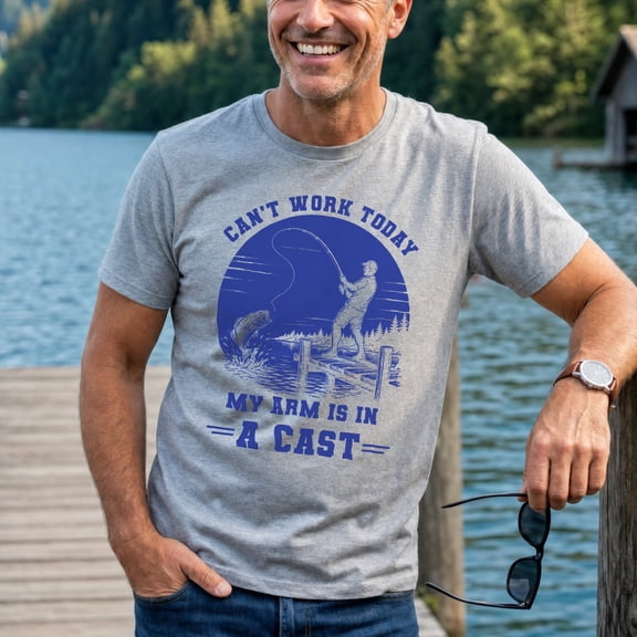 Jollimate Can't Work Today My Arms In A Cast Tshirt, Funny Fishing Shirt, Tee Fishing Gift For Dad