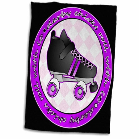 - 3dRose Derby Chicks Roll With It Purple and Black with Black Roller Skate - Towel, 15 by 22-inch