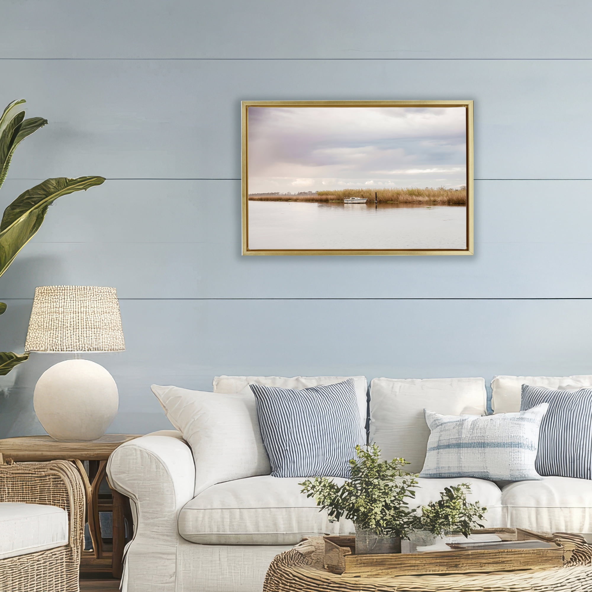 Stupell Industries Magical Mooring Landscape Gold Framed Floater Canvas Wall Art, design by Christy Berry