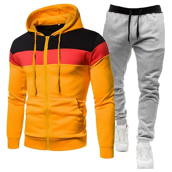 Letdown Mens Sweat Suits Set Tracksuit 2 Piece Outfits Hoodie Sweatsuits Full Zip Athletic Jogging Suits Sports Clothes Outfits (Yellow, XXL)