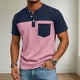 thumbnail image 5 of hlysgo Men's Henley Shirts Short Sleeve Button T-Shirts Casual Summer Classic Color Block Tee Top with Pocket Pink,M, 5 of 6