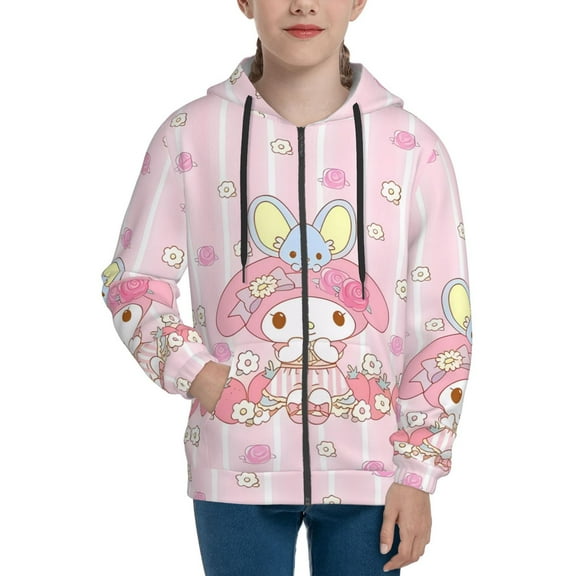 My Melody Girls Hoodie Sweatshirt Full Zip Jacket Casual Teens Hoodie with Pocket S7-8
