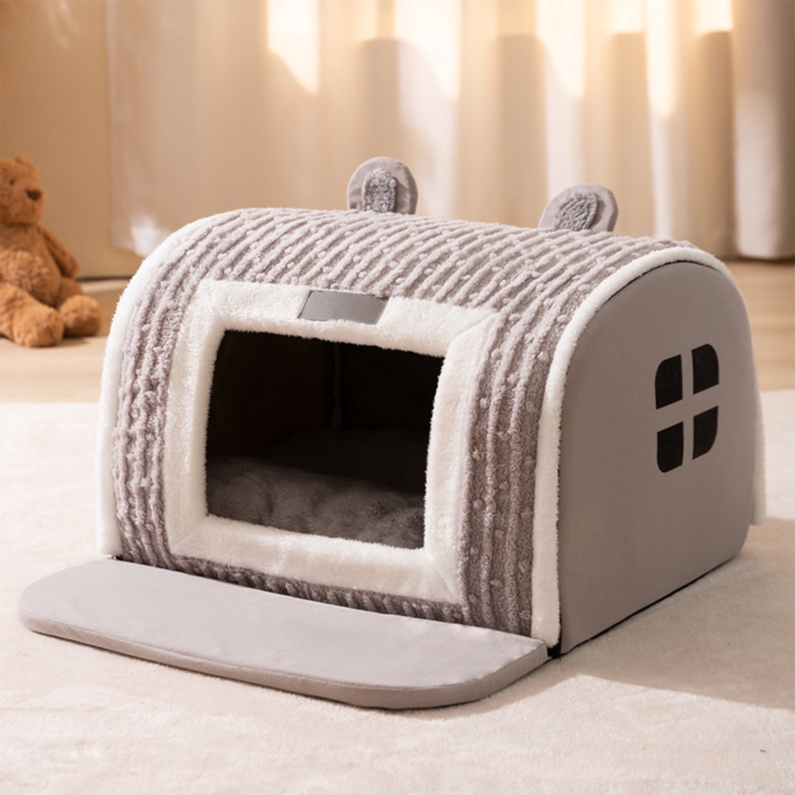 Winter Warm Pet Bed Villa,Removable Washable Cats Dog Bed,Two-Purpose Soft Pet Nests Mat,Pet Bed for Small Pets Under 5 Catties,Warm Cats Dog Pet Nests Mat