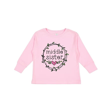 

Inktastic Middle Sister Leaves Circle Heart Gift Toddler Toddler Girl Long Sleeve T-Shirt