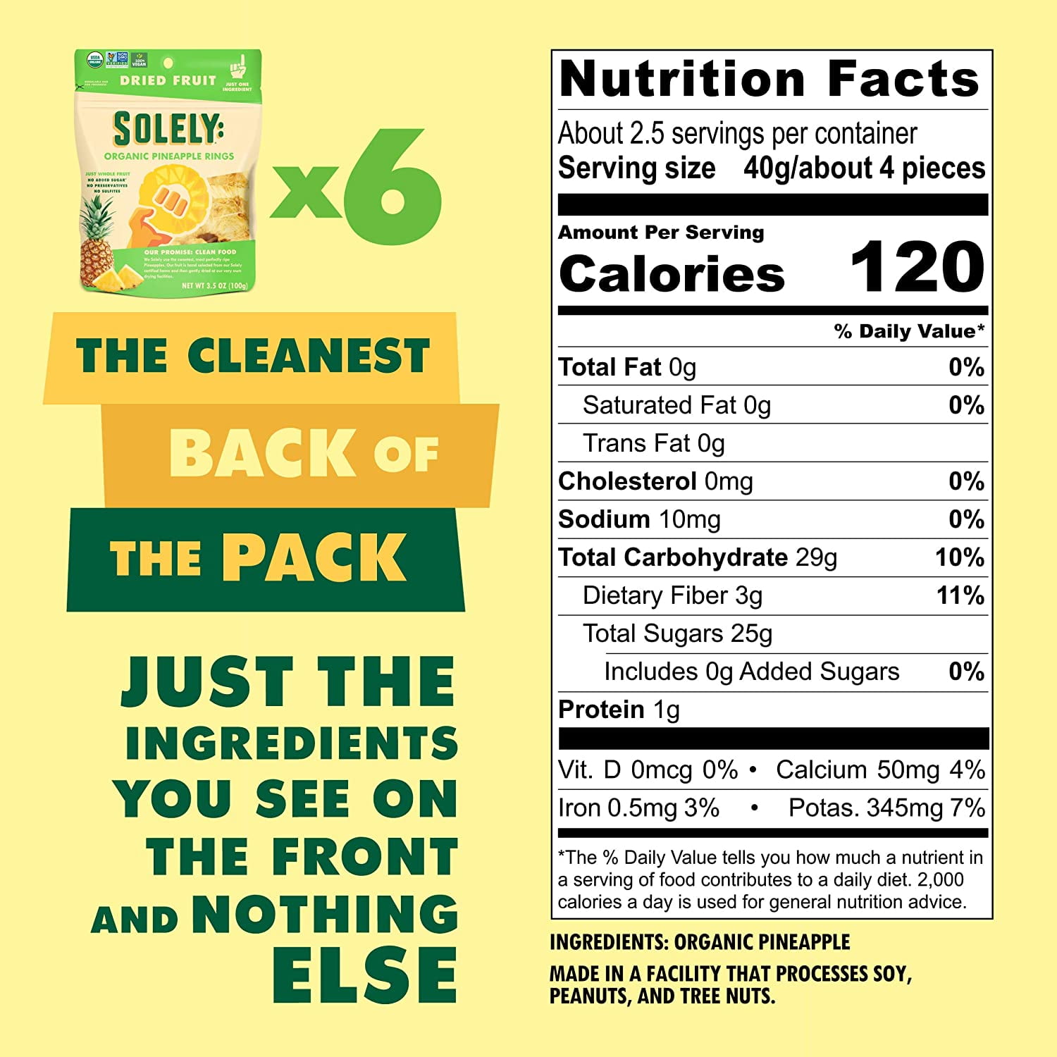 Solely Organic Vegan Dried Pineapple Rings, 3.5 oz [Pack of 6]