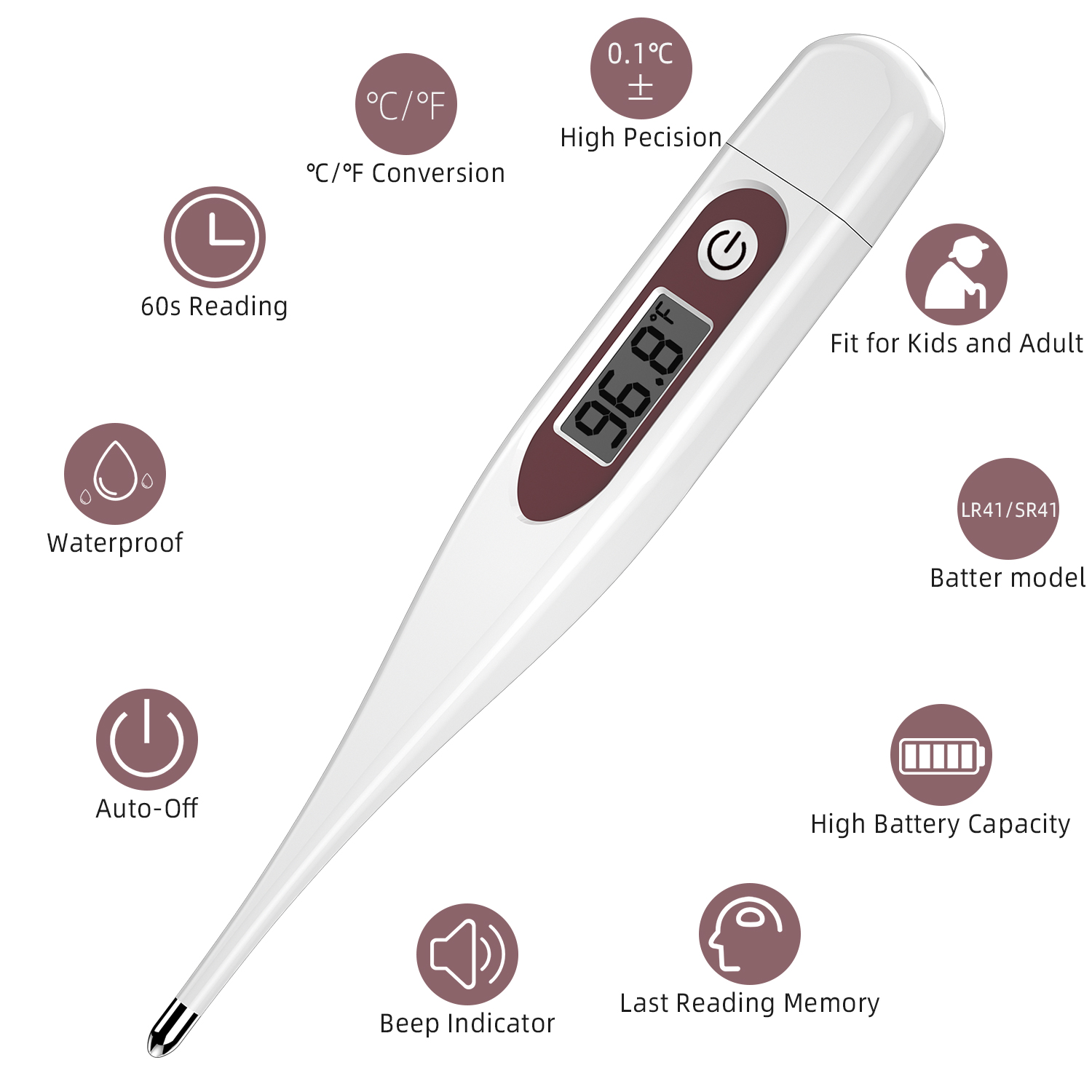 CKeep Digital Thermometer Kid & Adult, Body Thermometer with High Accuracy, Switchable and Fever Indicator - image 5 of 6