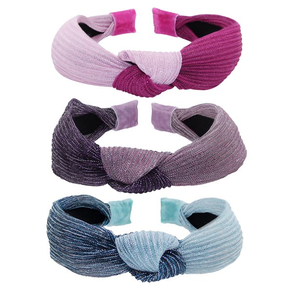 FROG SAC 3 Diademas con Nudo Superior para Niñas Lindo Paquete de Diademas Anudadas Accesorios para el Cabello de Dos Tonos en Azul Rosa Morado Diademas de Moda Boho para Niños de 5 a 12 Años