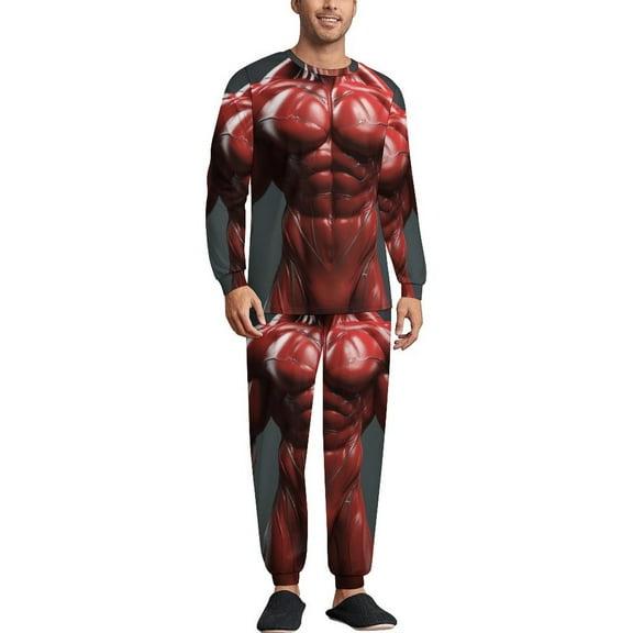 Red Muscle Hero Men's Pajama Set Sleepwear Pjs Lightweight Long Sleeve Crewneck Shirts and Bottoms Soft Comfy Sleep Sets XS