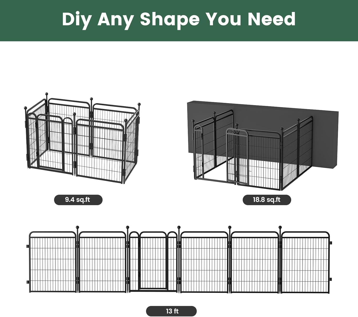 LibraMAL  Dog Playpens, 32" H 6 Panels Dog Pen Outdoor/Indoor Dog Fence Exercise Pen for Small/Medium/Large Dogs, Foldable Pet Play Yard Gate with Gravity Automatic Lock, Pet Playpen, Black