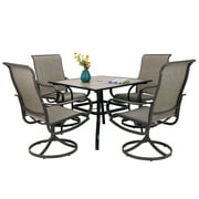 EMERIT 5 Pieces Outdoor Patio Dining Sets, 37" Wood-Like Square Metal Table & 4 Textilene Swivel Chairs