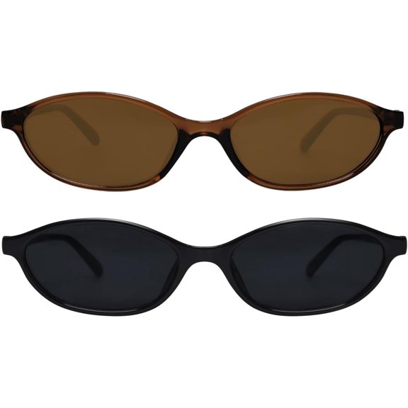 Retro Oval Sunglasses for Women Chic Cat Eye 90s Sunnies Lightweight Narrow Shades Trendy UV protection Sun Glasses