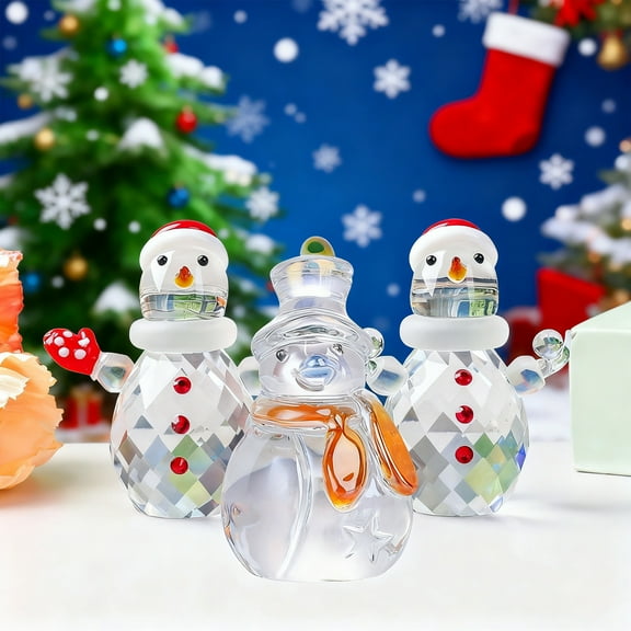 OEFNTAC Crystal Christmas Snowman Ornament Glass Hanging Decoration Holiday Tree Tabletop Festive Gift Keepsake Teardrop Pendant Living Room 3.15x2.76in Family Value