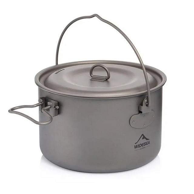 Camping Tableware Titanium Cookware Set Tourism Cauldron Outdoor Cooking Pot Frying Pan Picnic Kitchen Hiking Trekking 1950ML Titanium pot