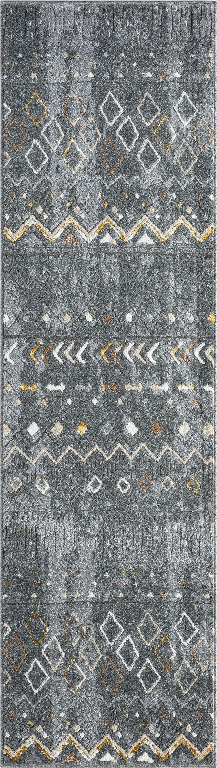 Contemporary 2x8 Area Rug (2'3'' x 7'3'') Tribal Dark Gray, Beige Indoor Runner Easy to Clean