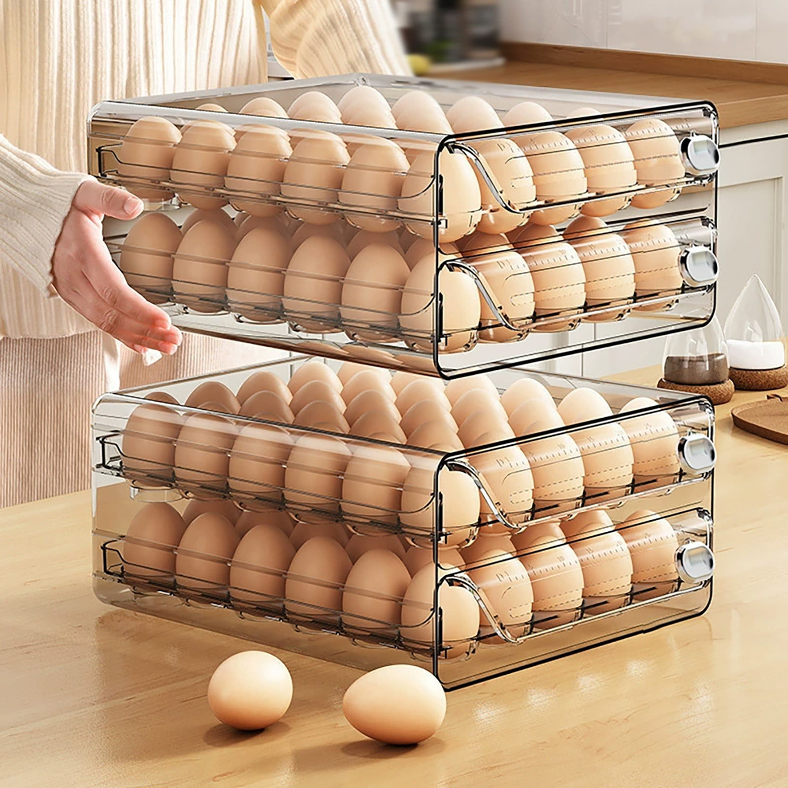 Egg Storage for Refrigerator, Stackable Egg Holder for Fridge, Clear BPA Free Plastic Egg Dispenser, Portable Egg Carriage for Picnic Travel