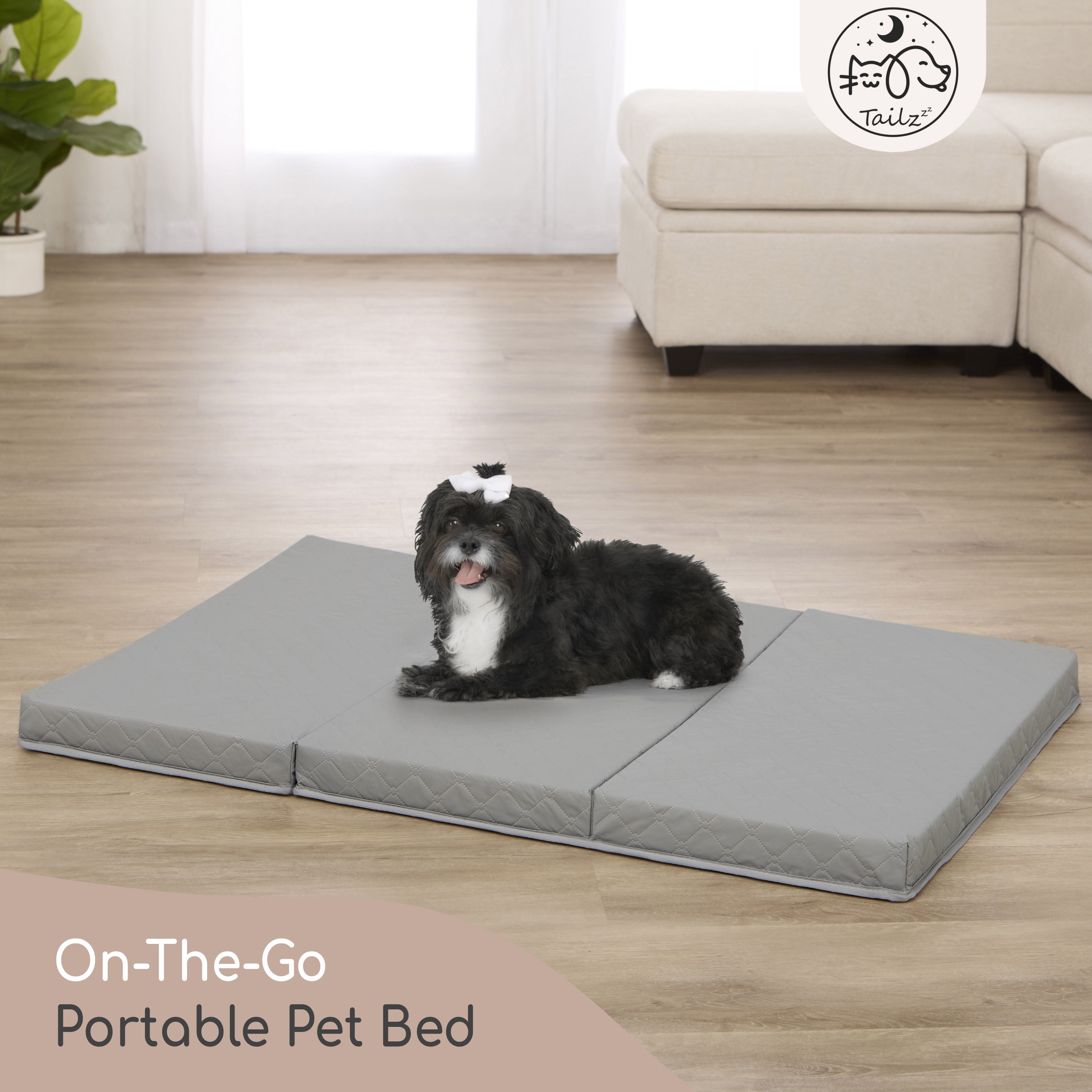 TailZzz On-The-Go Portable Pet Bed, Grey