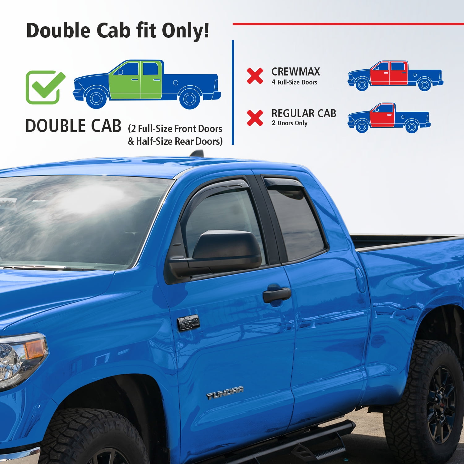 Goodyear Shatterproof in-Channel Window Deflectors for Trucks Toyota Tundra 2007-2021 Double Cab, Rain Guards, Window Visors for Cars, Vent Deflector, Truck Accessories, 4 pcs- GY003411LP