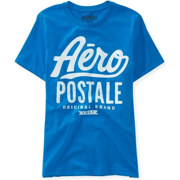 Aeropostale - Camiseta con adornos de fieltro Aero Original para hombre, azul, grande Aeropostale Camiseta adornada