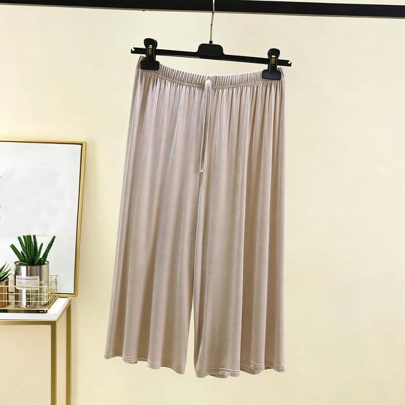 asjyhkr Capri Pants for Women Pajama Baggy Lightweight Stretch Drawstring Elastic Waist Lounge Pants