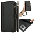thumbnail image 4 of For iPhone 14 Pro Wallet Case with Card Holder & Zipper Pocket – PU Leather Magnetic Flip Folio Cover, 9 Card Slots, Kickstand & Wrist Strap | Retro Purse Style Handbag Phone Case,Black, 4 of 25