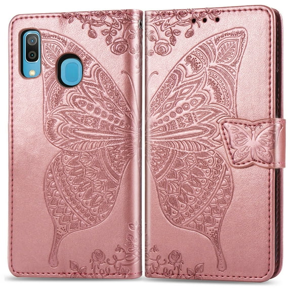 Galaxy A30 Case, Galaxy A30 Wallet Case Folio Case Magnetic Closure RFID Blocking Card Slots Kickstand Case Shockproof Absorption Double Protection Case for Samaung Galaxy A30, Rosegold