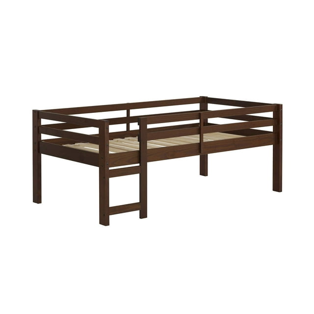 Walker Edison Alexander Classic Solid Wood Stackable Jr Twin over Low Loft Bunk Bed, Twin Size, Walnut