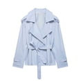 thumbnail image 2 of FDGIU Women's Lapel Belted Cropped Trench Jacket, Double Breasted Long Sleeve Lightweight Wind Coat with Side Pockets for Spring Fall Casual Office Daily Layering, 2 of 7