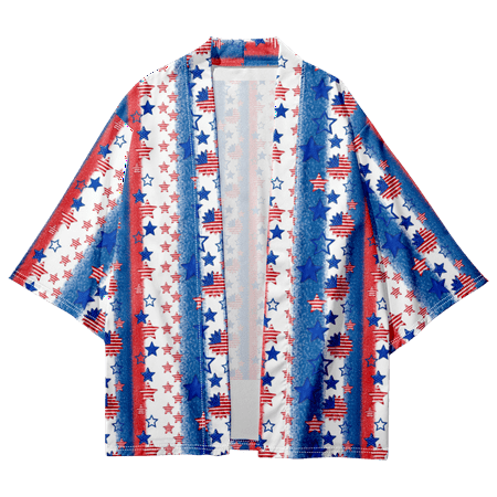 

Independence Day Kimono Robe Cloak Serviceable Unique Animation Paint Beach Cover Shirts for Teens for Gift to Son