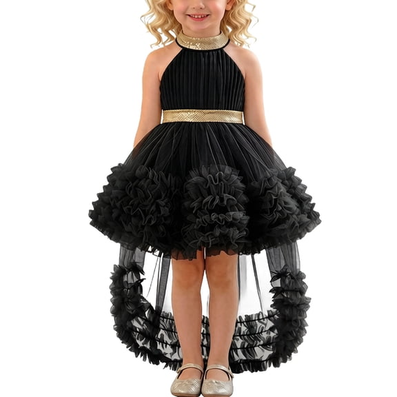 Zpanxa Girls Summer Dress Kid's Evening Dress Solid Round Neck Sleeveless Casual Dresses Black 3 Years