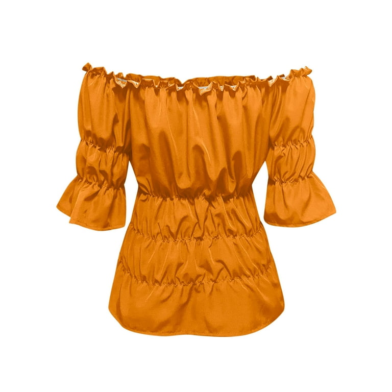 SKROWHN Women Blouses Off Shoulder Top Blouse For Women Summer Shirt Ladies  Tops Womens Tops And Blouses (Color : Orange, Size : L code) :  : Fashion