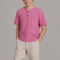 thumbnail image 3 of Ugoldhm Boys' Henley Short Sleeve T-Shirt Lightweight Solid Color with Chest Pocket Casual Tee, 3 of 8