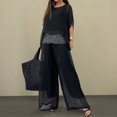 thumbnail image 4 of Quixlent 2 Pcs/Set Women T-shirt Pants Set Loose Round Neck Bat Sleeve Shiny Sequin Top High Waist Wide Leg Double-layers Trousers Casual Daily Outfit, 4 of 8
